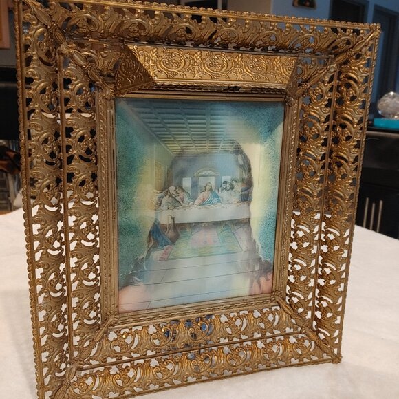 Vintage 1950s Lenticular Lighted Metal Frame Jesus the Last Supper Art - Picture 5 of 8